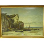 Large print - coastal scene with beached boats