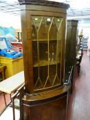 Reproduction mahogany glass topped corner display cabinet