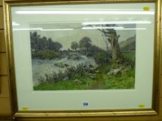 J W CLAYTON framed watercolour study - Snowdonia river, signed