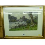 J W CLAYTON framed watercolour study - Snowdonia river, signed