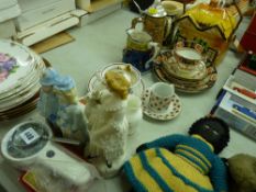Victorian figurines, cottage ware biscuit box, crested china ware etc