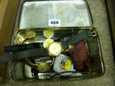 Vintage tin of wristwatches, pocket lighters etc