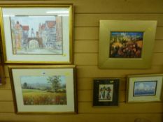 Framed tinted sketch of Chester, indistinctly signed in pencil, a PATRICIA FORREST print - meadow