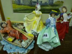 Three Royal Doulton china figurines 'Lynette' HN2379, 'Autumn Breezes' HN1934 and 'Top o' the