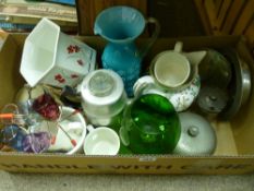Mixed box of crockery, glass and metalware