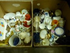 Two boxes of pottery ornaments and collectables