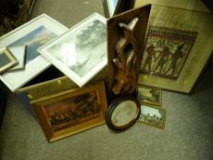 Small box of prints, framed papyrus and parcel of sets of LP records