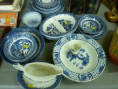 Quantity of blue and white Willow and other patterned dinnerware