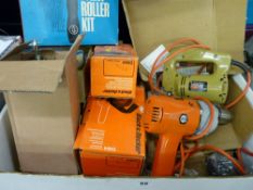 Black & Decker power drill, multi-purpose power saw, number of boxed attachments etc