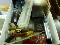 Mixed box of collectables - pocket lighters, pens etc