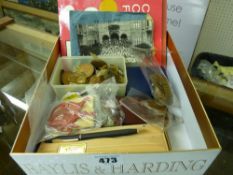 Box of vintage coins and other collectables