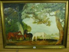 PHILLIP BROOMHEAD framed oil on canvas - horses in a paddock, signed and dated 1977