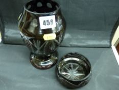 Cut ruby overlay glass vase and similar ashtray