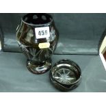 Cut ruby overlay glass vase and similar ashtray