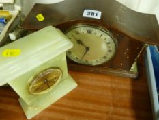 Vintage wooden cased mantel clock and one other in onyx