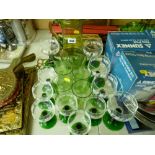 Green glass lemonade set and a quantity of various hock glasses