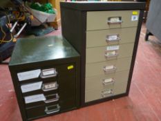 Small six drawer metal filing cabinet and a four drawer small filing cabinet