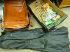 Modern item of luggage, leather bomber jacket, quantity of collectable boxed figurines etc