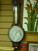 Oak framed banjo barometer with silvered dial