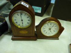 Mahogany and inlaid dome topped mantel clock and a modern clock