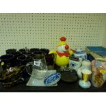 Parcel of mixed pottery and glassware and two lidded casserole dishes