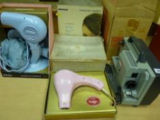 Two vintage Pifco hairdryers and a Eumig Mk501 cine projector