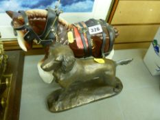 Pottery shire horse and a bronze effect model of a setter