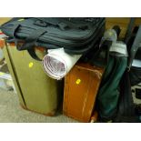 Two vintage suitcases and two canvas holdalls etc