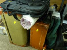 Two vintage suitcases and two canvas holdalls etc