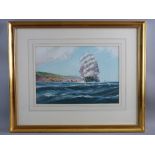 A D BELL (QV WILFRED KNOX) watercolour - clipper ship in rough seas off a rocky coastline, signed