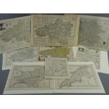 A PARCEL OF NINE MAPS OF COUNTIES OF WALES, majority uncoloured including a half sheet map of