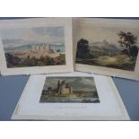 THREE EARLY 19th CENTURY COLOURED ENGRAVINGS of Conwy and Denbigh Castles and of Eagle Tower,