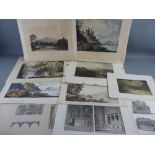 A PARCEL OF MIXED UNCOLOURED & COLOURED EARLY ENGRAVINGS - Welsh views etc