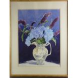 DAVID GROSVENOR watercolour - still life, flowers in a blue jug, signed and dated 1996, 72 x 53 cms