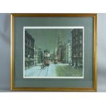 ARTHUR DELANEY coloured limited edition (309/450) print - Manchester street scene with trams, signed