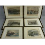 SIX ANTIQUE TINTED PRINTS of Welsh Castles including three drawn by J M W TURNER RA, rare views of