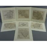 SEVEN VARIOUS UNCOLOURED BUT MOUNTED MAPS of the Counties of Wales, all approximately 16 x 20 cms