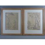 MERYL WATTS pair of pen and ink drawings - North Wales scenes, each signed in full, 37 x 26 cms