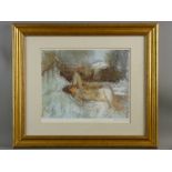 BERNARD DUNSTAN print of a pastel drawing - female nude on a bed, signed in full, 26 x 31 cms