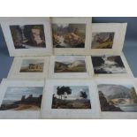 NINE COLOURED ENGRAVINGS, various North Wales landmarks and scenes, all approximately 22 x 26 cms