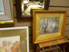 E NEVIT watercolour - York Minster, another small watercolour - woodland scene and a bevelled edge