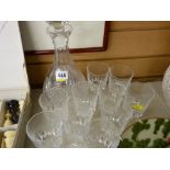Quality cut glass decanter and accompanying goblets