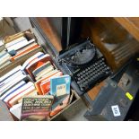 Old Remington portable typewriter in a case, a briefcase and a quantity of computing literature etc