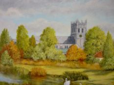 Gilt framed oil on canvas - English village scene by RENA M EDGAR