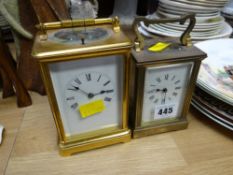 A Swansea Goldsmith's brass carriage clock together with another (A/F)