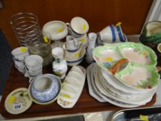 Tray of various china including plates, Burleighware, Sandon pattern teaware etc