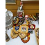 Collection of military coats of arms, Royal Regiment of Welsh placements, tray, drum, ice bucket,
