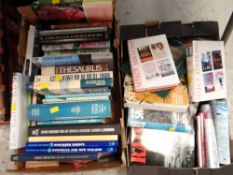 Two boxes of various mainly hardback books, travel, military, cooking etc