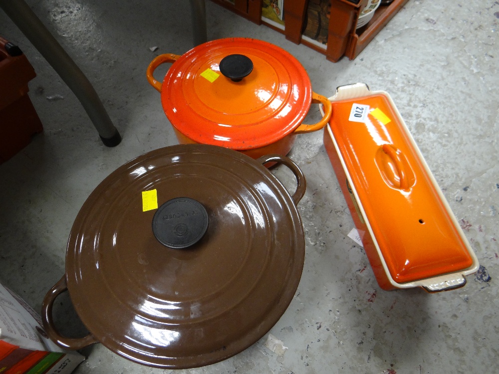 Three items of La Creuset cookware