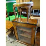 Victorian mixed wood & marquetry ormolu glass door cabinet together with a dressing table stool